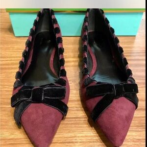Kate Spade Burgundy and Black Velvet Flats